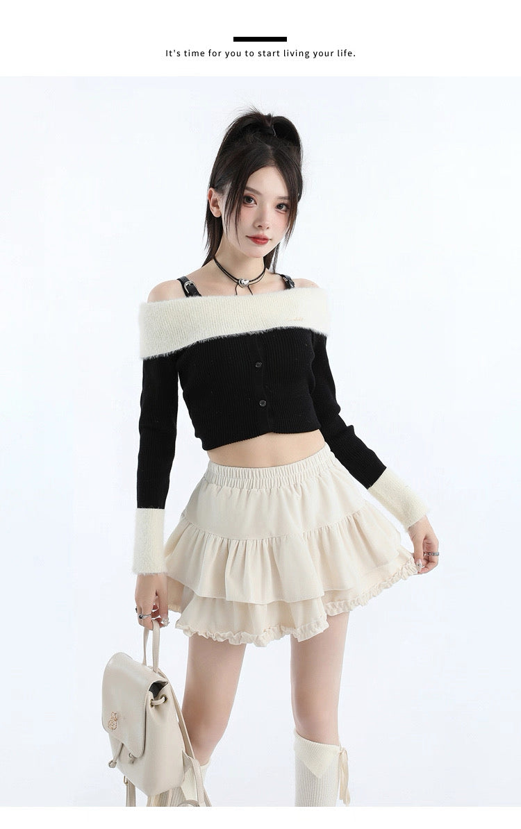 Corduroy/Cream Two Layer Skirt