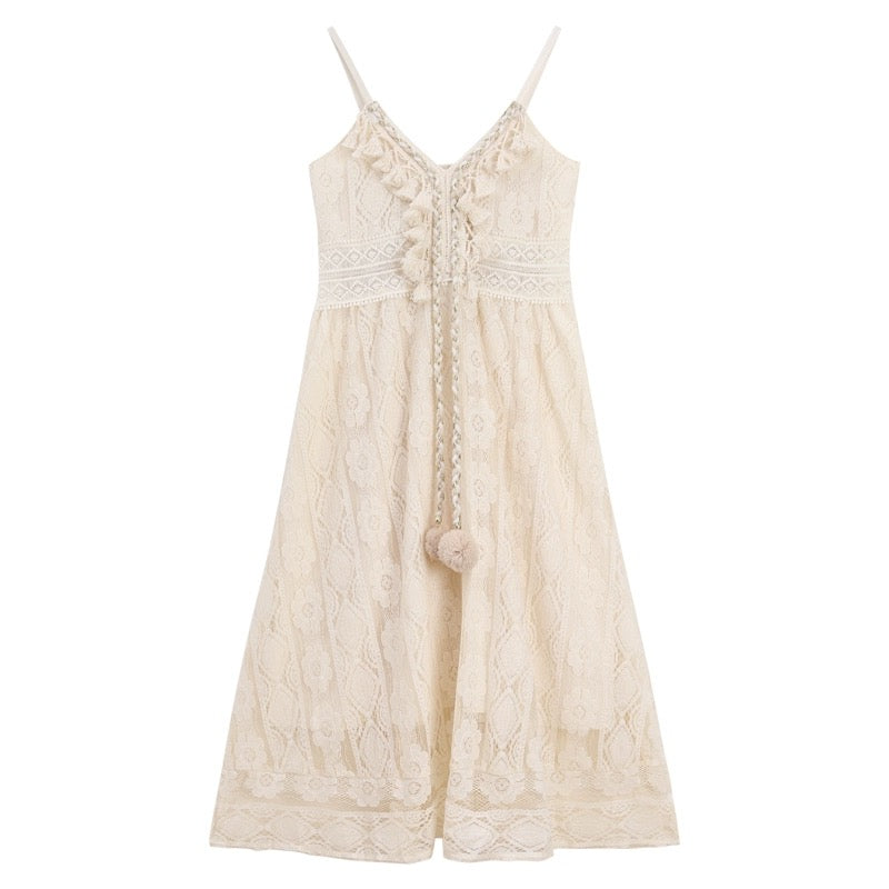 Bohemian Beige Lacey Strap Dress