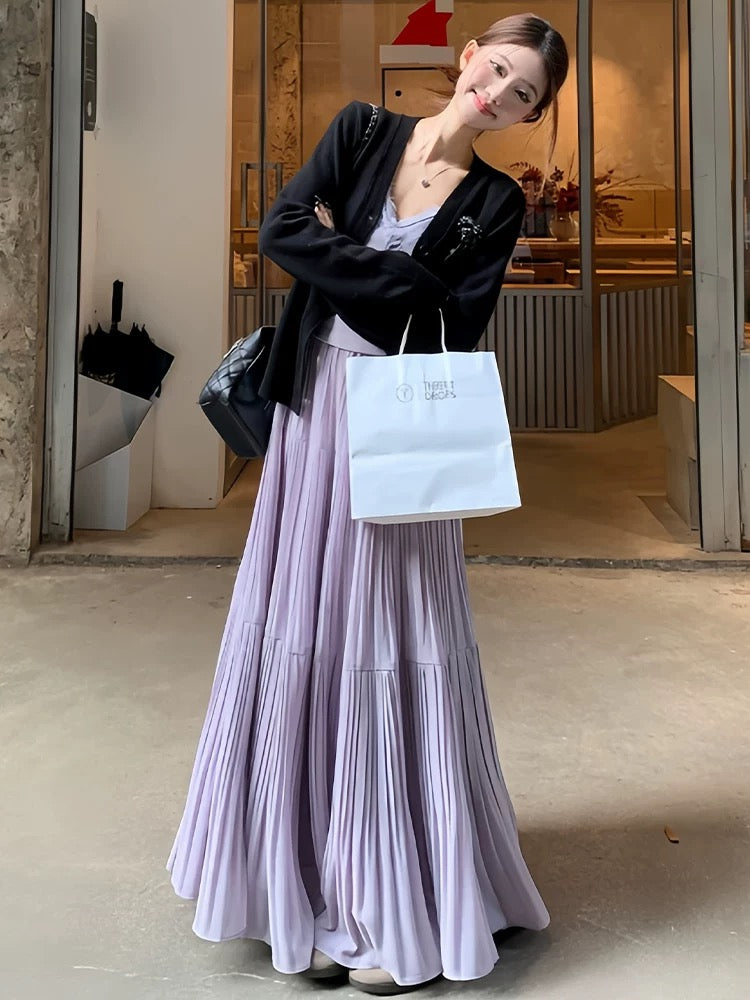 Pleated Chiffon Maxi Long Skirt