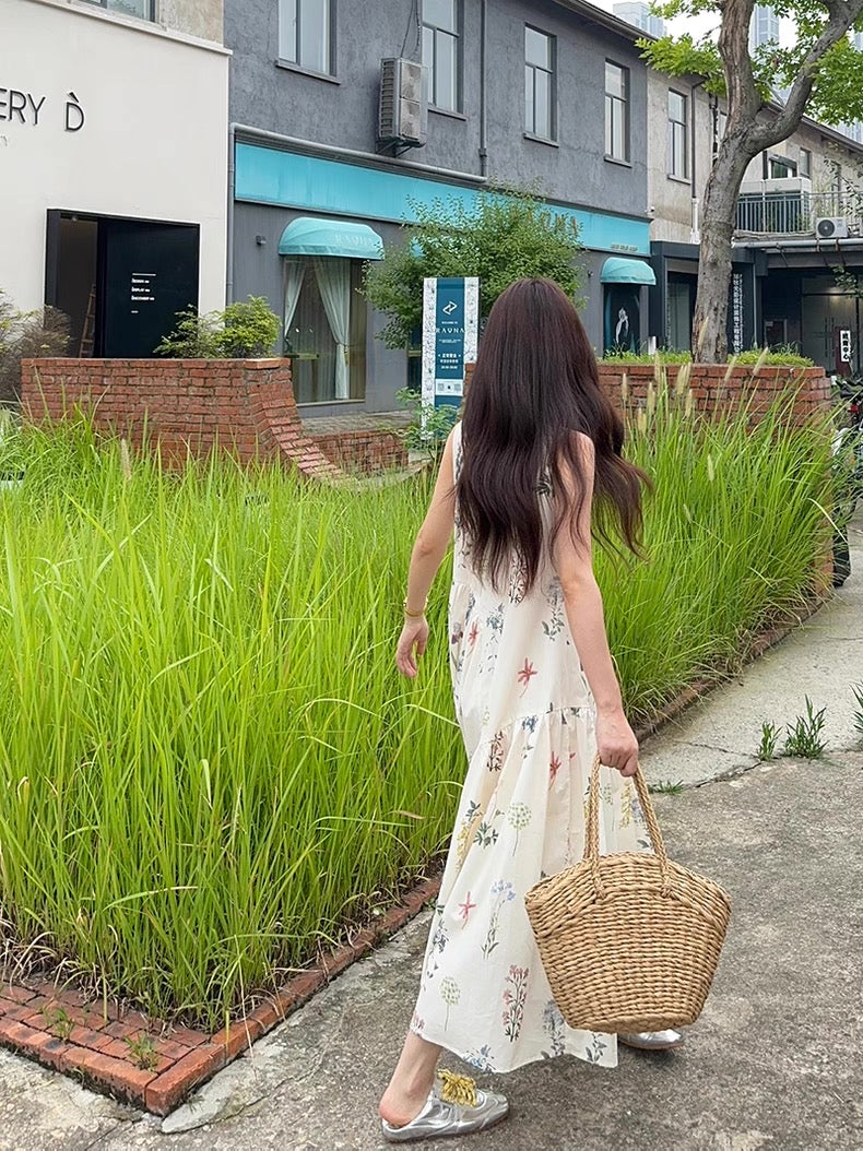 Mini Floral Beige Long Dress