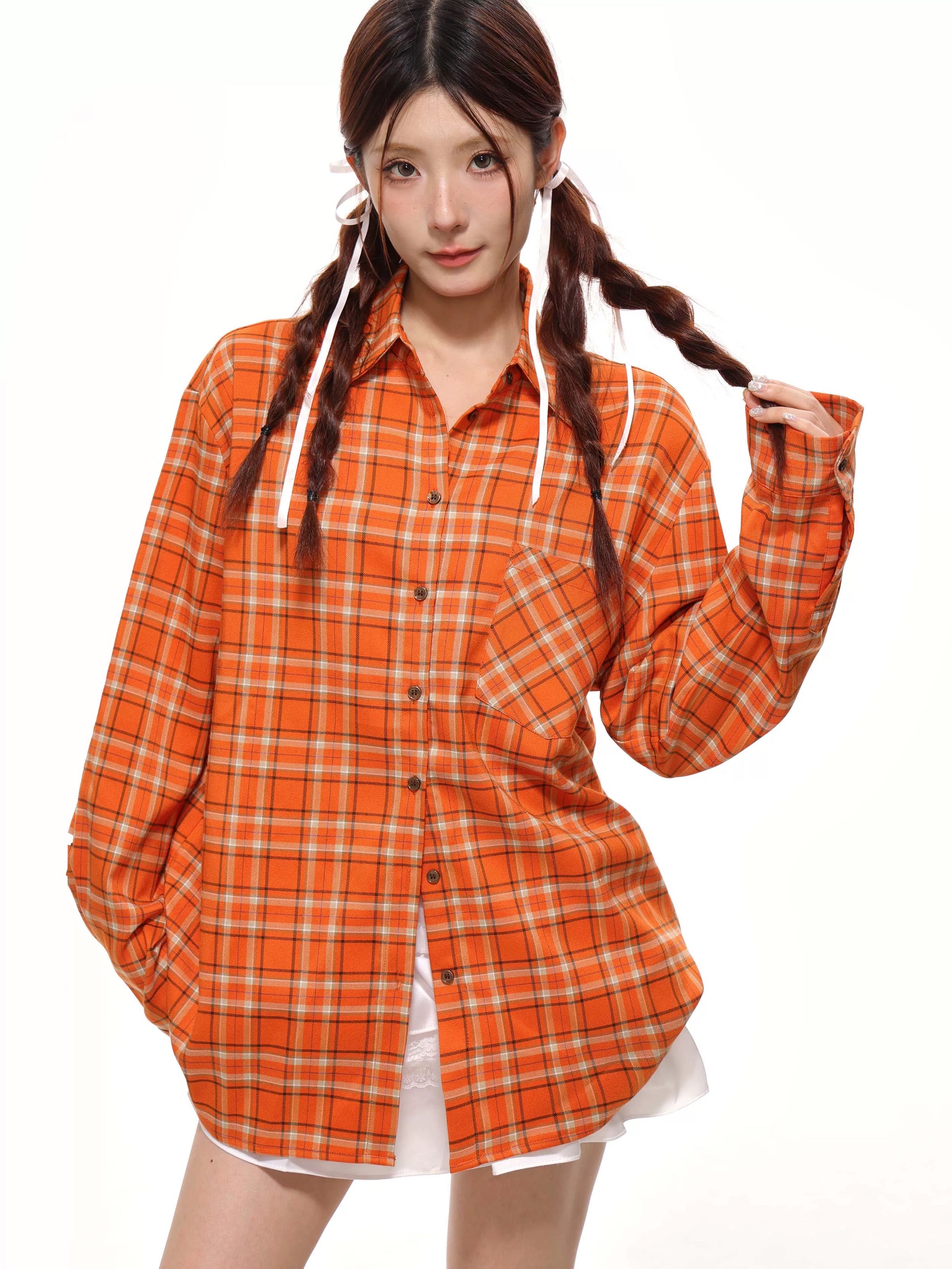 Orange Ginham Long Sleeve Shirt