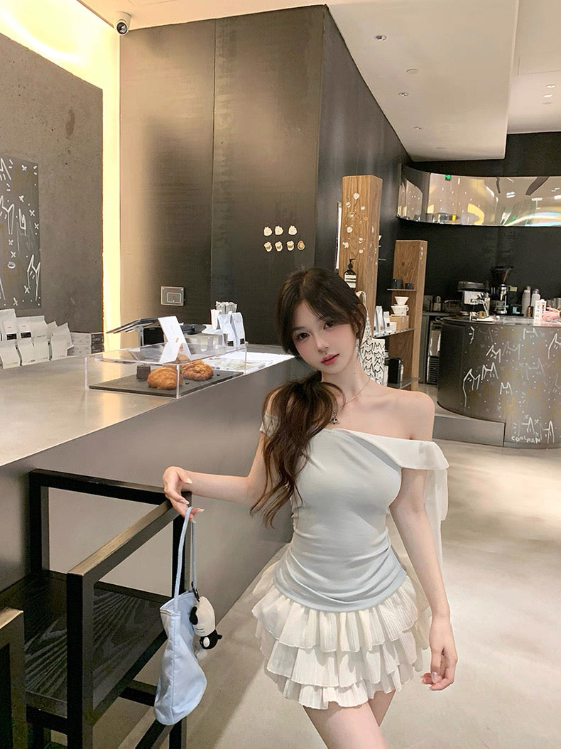 Baby Blue Off Side Shoulder Top