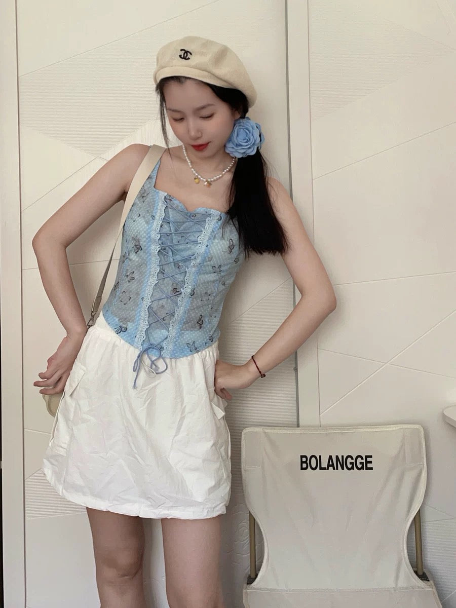 Blue Butterflies Mesh Top