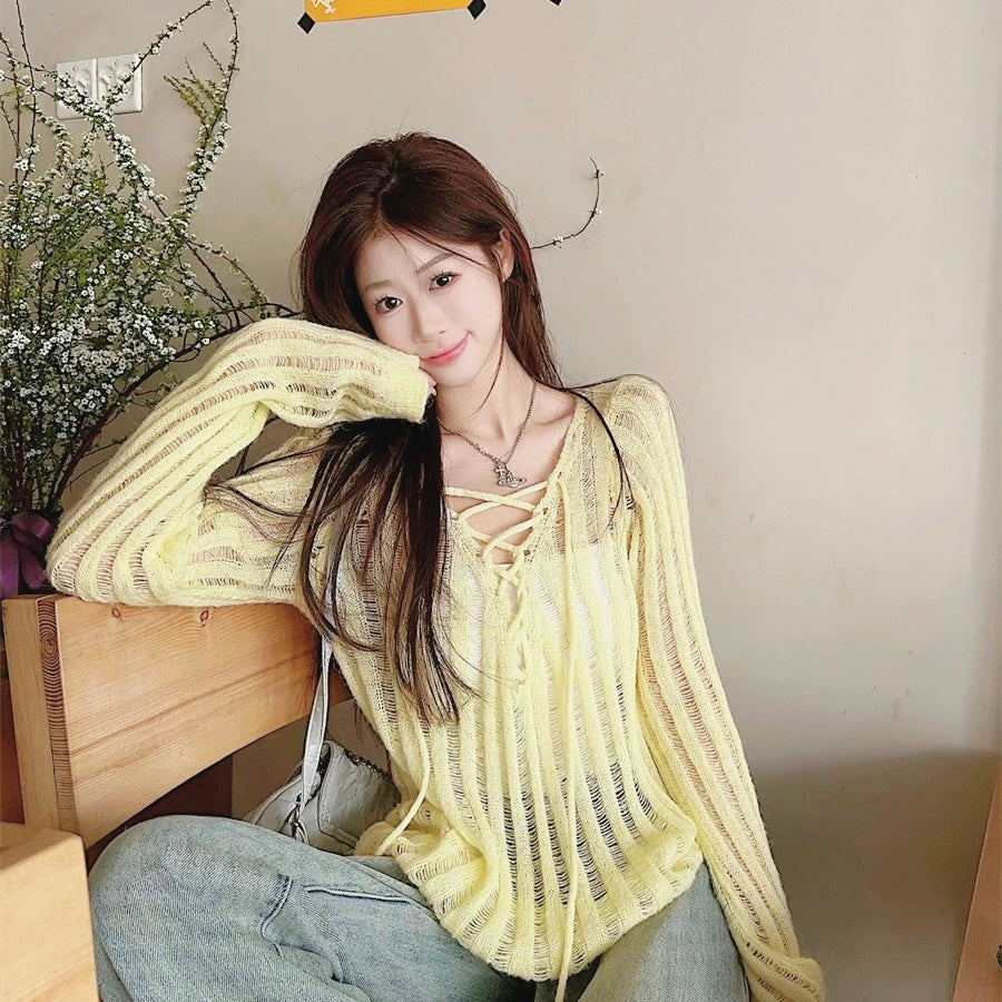 Yellow Knitted Long Sleeve Outerweartop