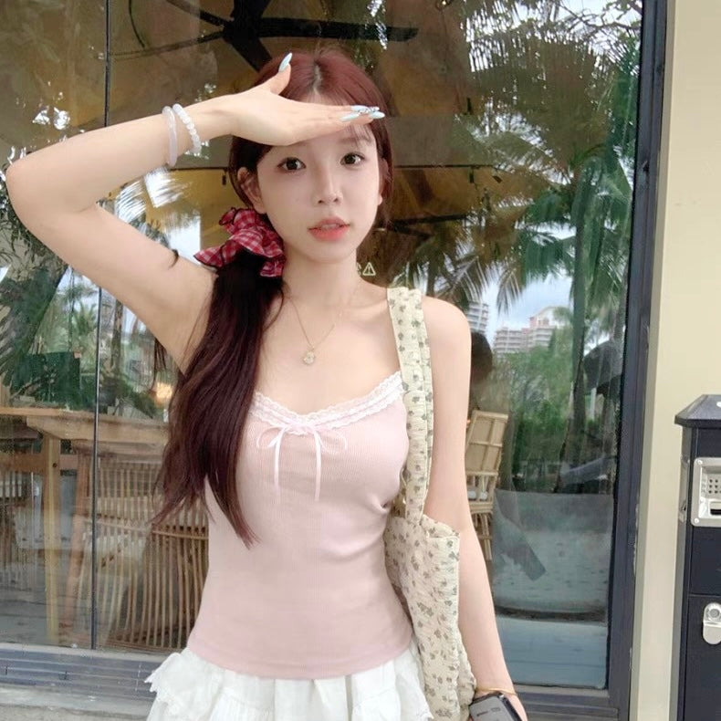 Mini Ribbon Basic Sleeveless Strap Top (white)