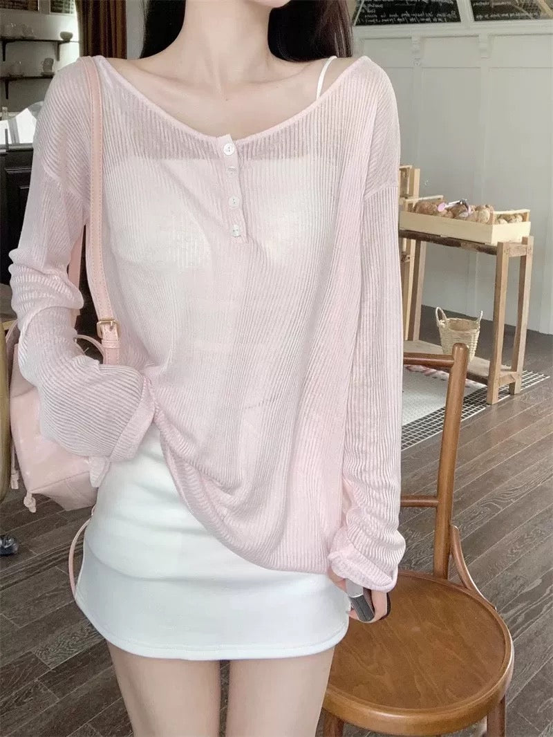 Pink Thin Knitted Long Sleeve Top