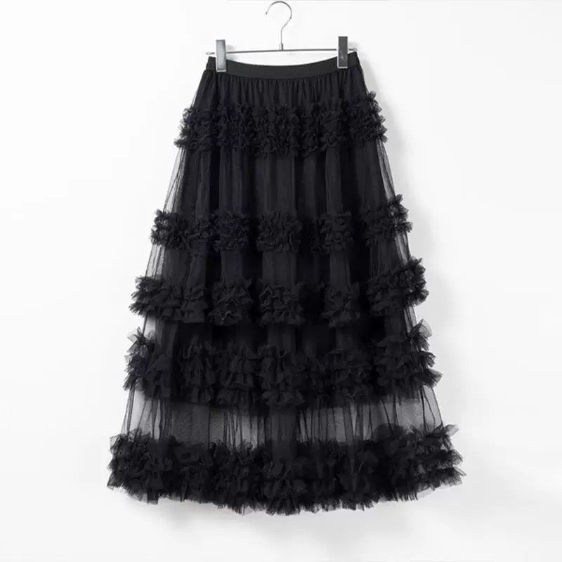 White Jelly Mesh Long Skirt