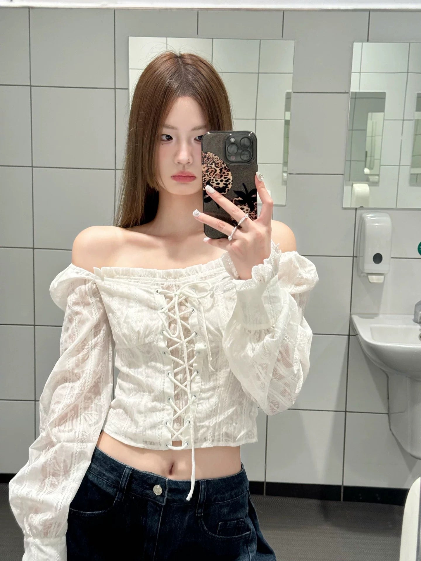 Long Puff Sleeve White Top