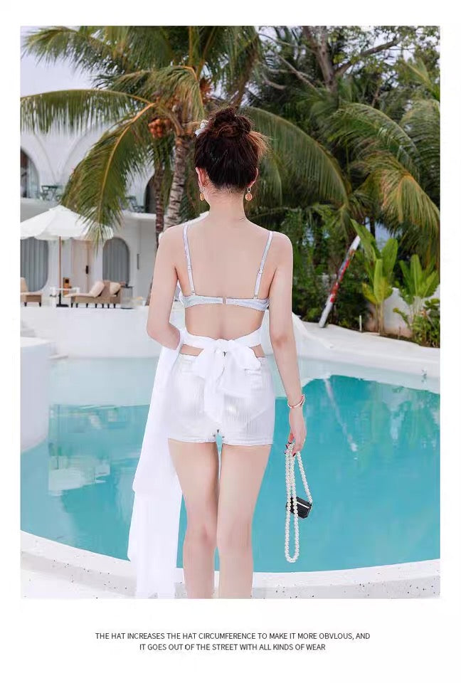 Cross 🦋  White Bikini BK28 Three Piece Set