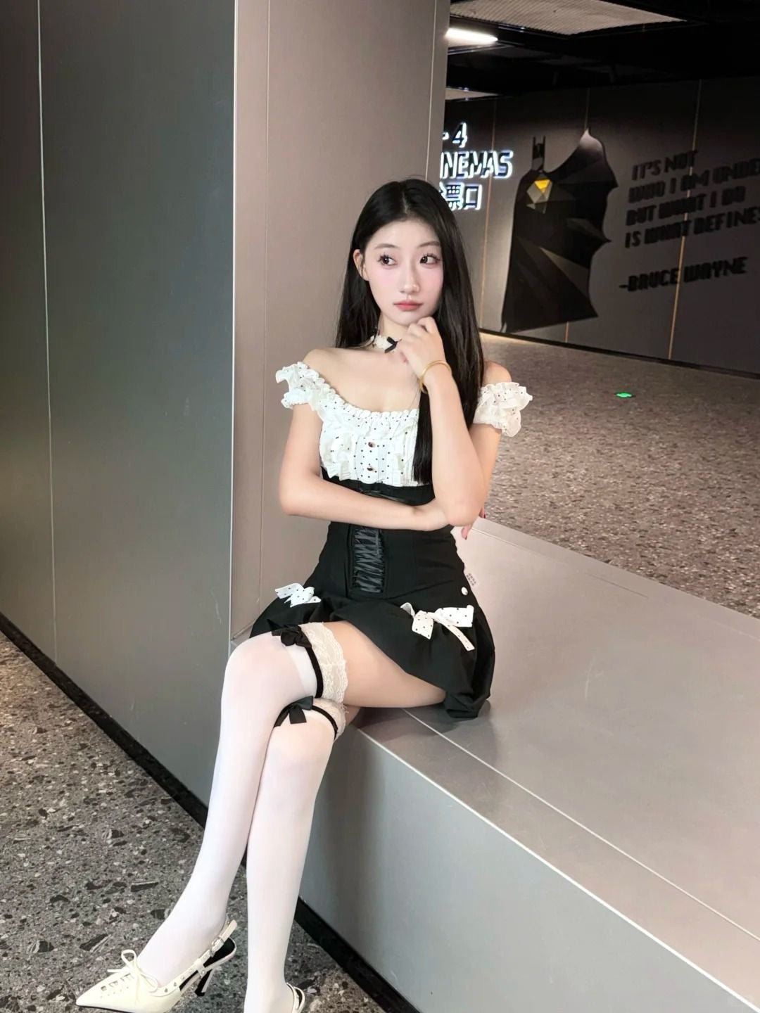 Mix White Black Top + Shorts Two Piece Set (S, M)