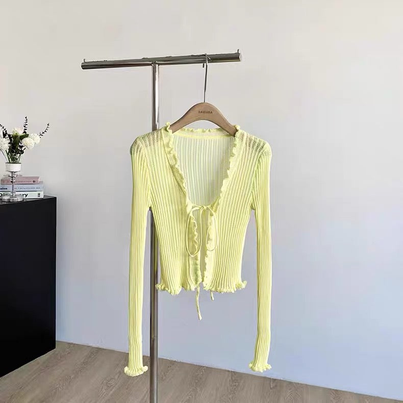 C011 Knitted Cardigan (White,Black,Yellow)