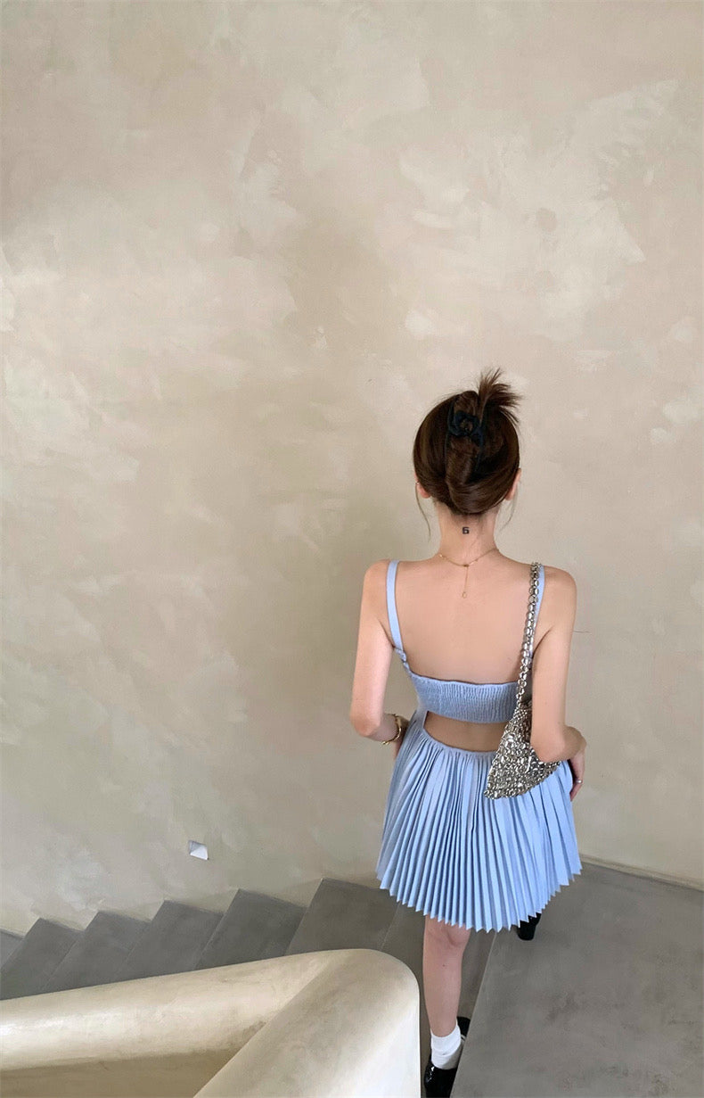 Sweet Pleated Blue Dress (Blue - L - 3XL)