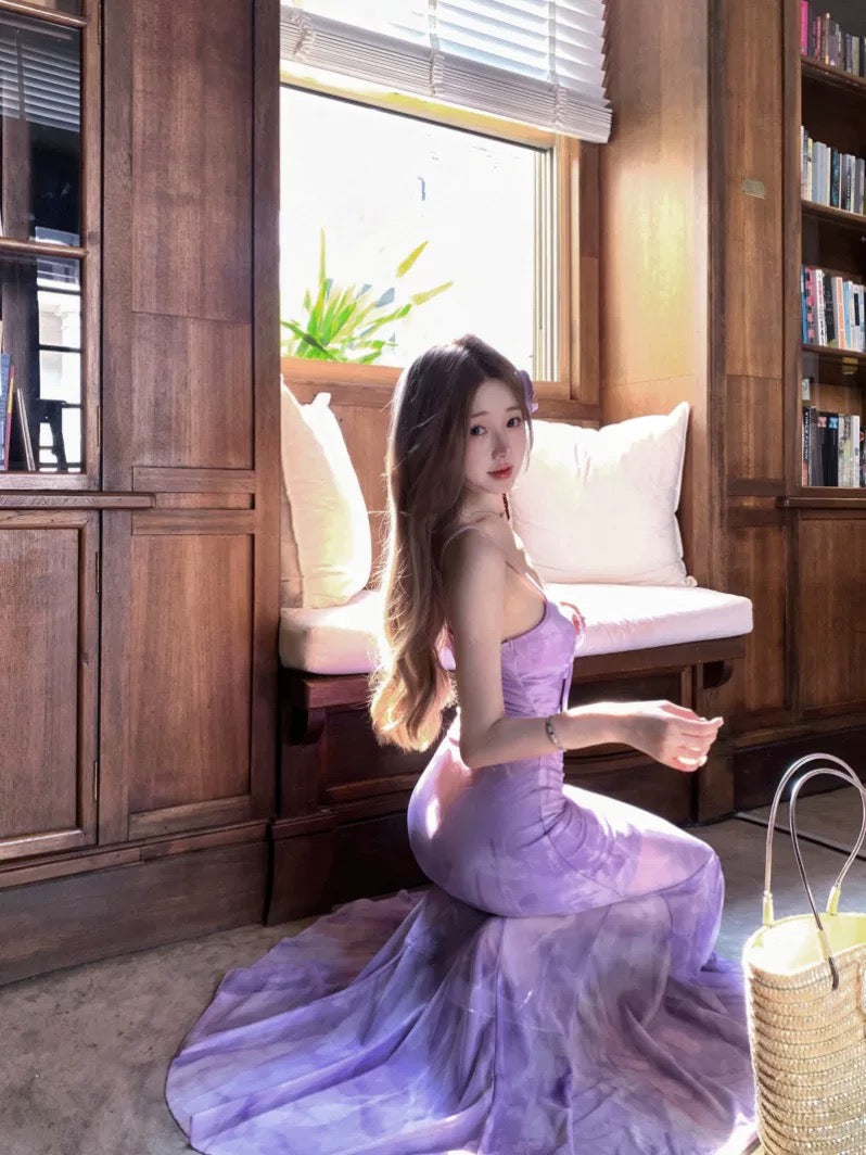 Lace Collar Blue, Purple Long Dress (S, M)
