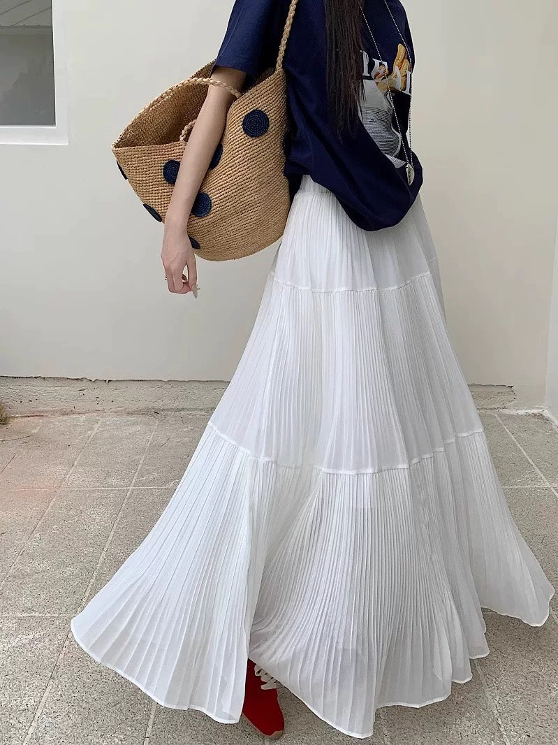 Pleated Chiffon Maxi Long Skirt