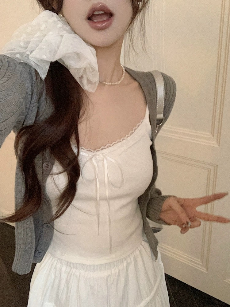 Mini Ribbon Basic Sleeveless Strap Top (white)