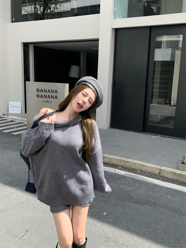 Knitted Top + Shorts Two Piece Set