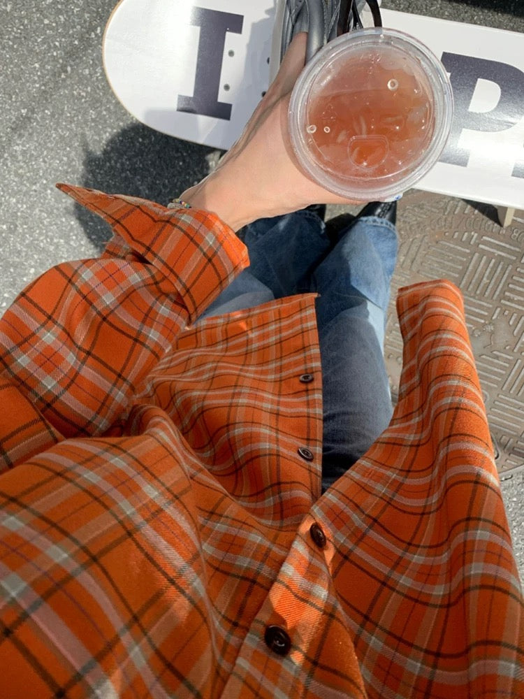 Orange Ginham Long Sleeve Shirt