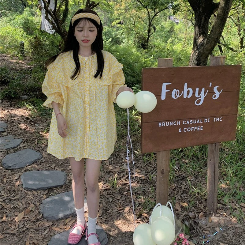 White Flower Dolly Yellow Long Top