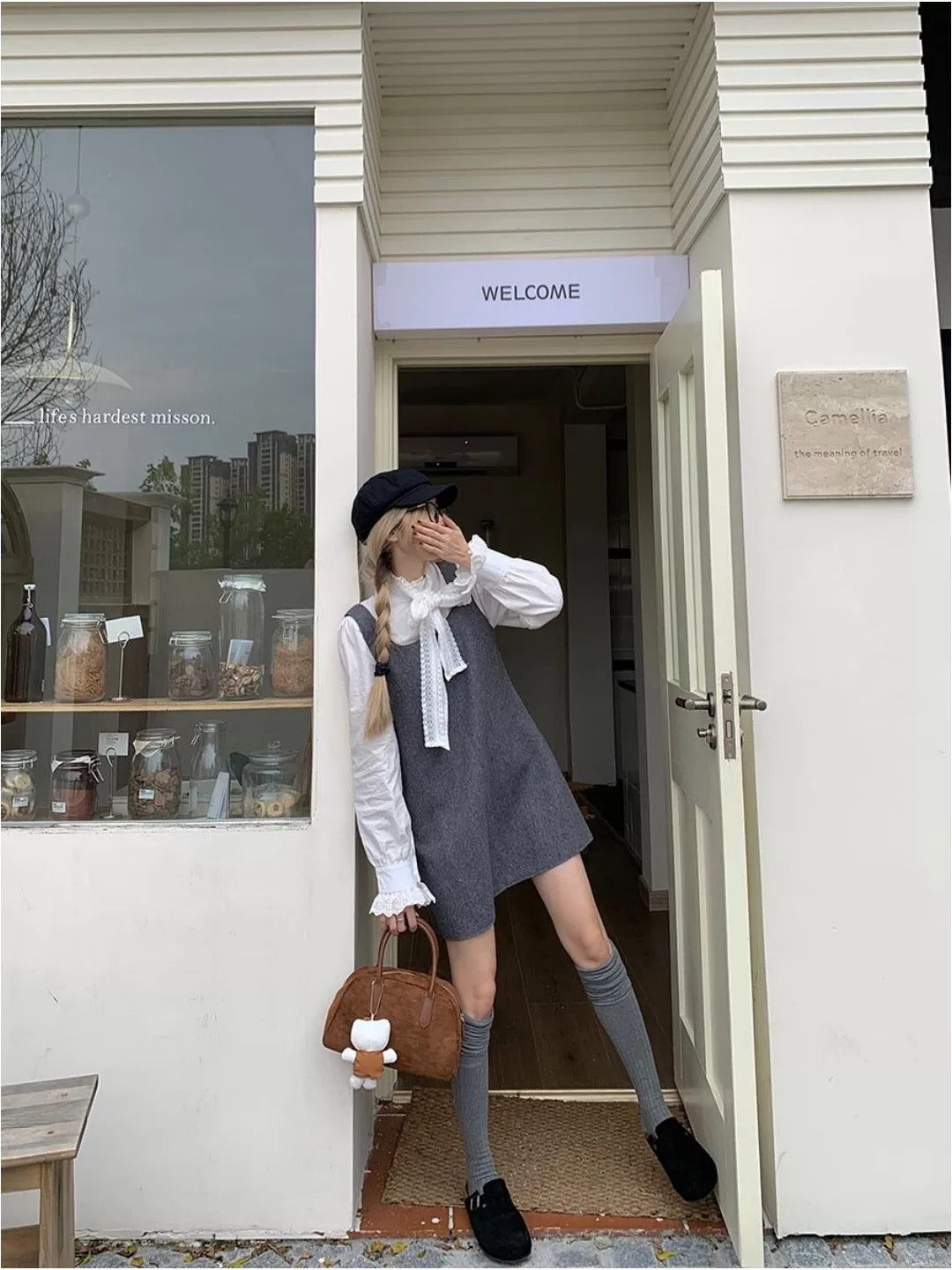 White Top + Grey Dress Two Pieces Set