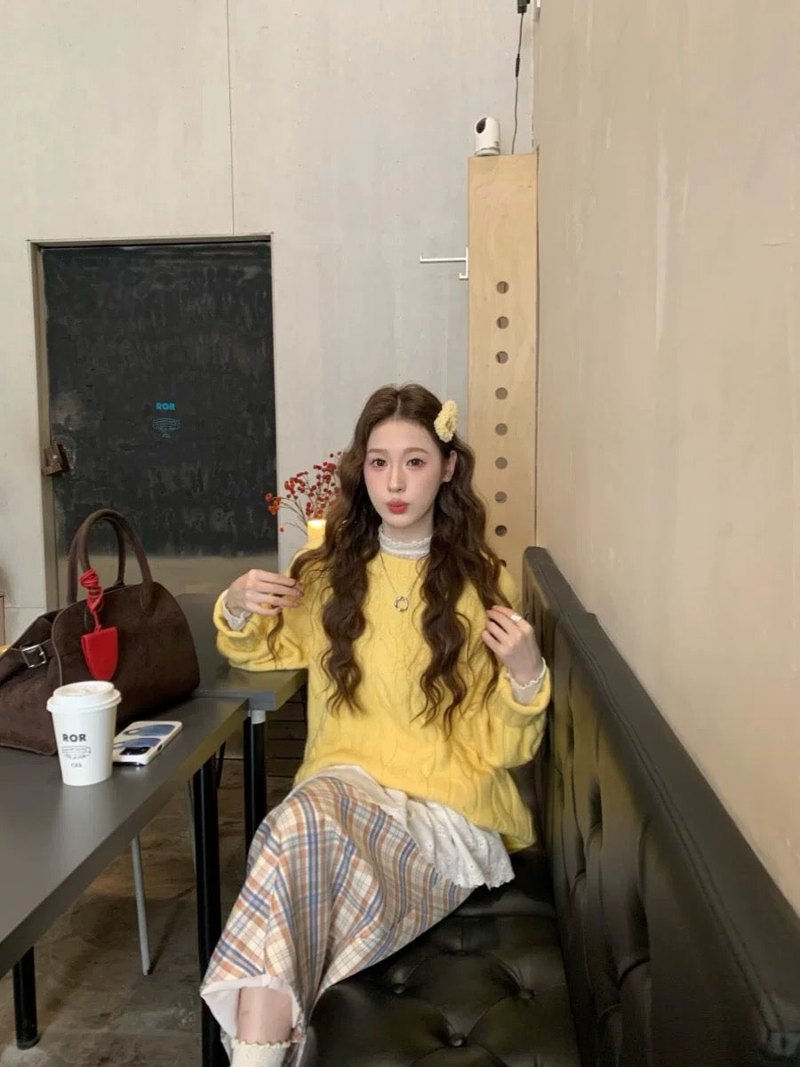 Yellow Long Sleeve Knitted Top