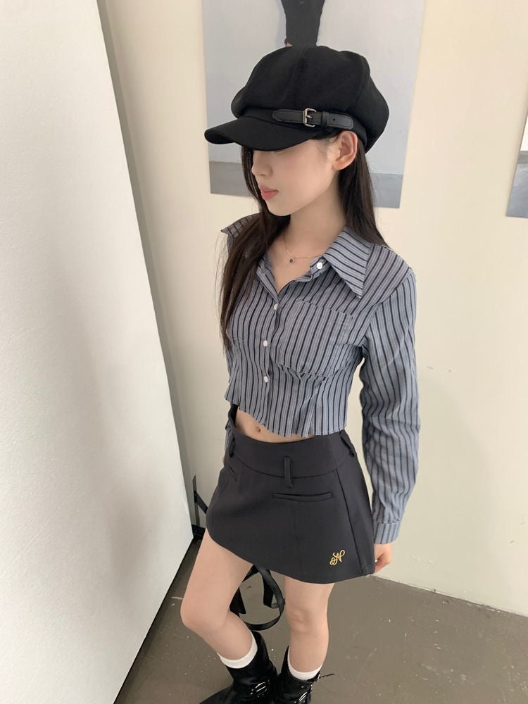 Stripe Uni Long Sleeve Crop Top