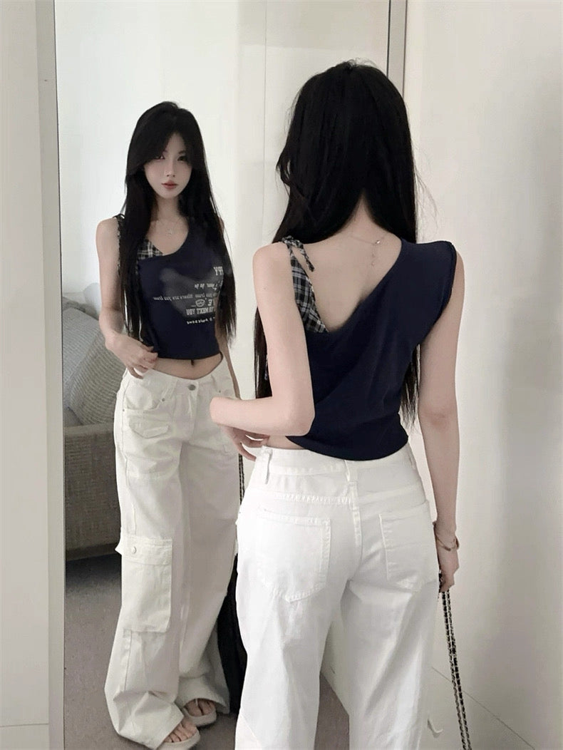 Navy Side Tie Sleeveless Top