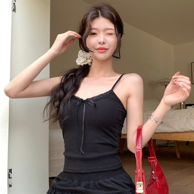 Mini Ribbon Basic Sleeveless Strap Top (white)