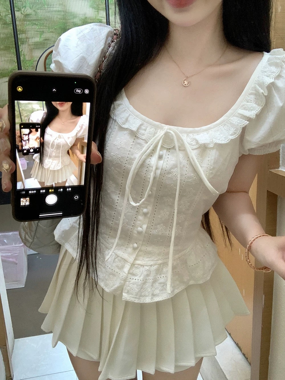 Flare Collar White Top