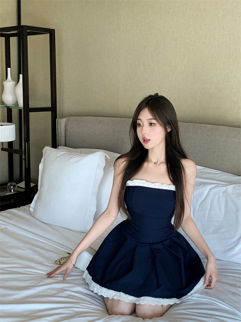 Lace Line Navy Tube Dress