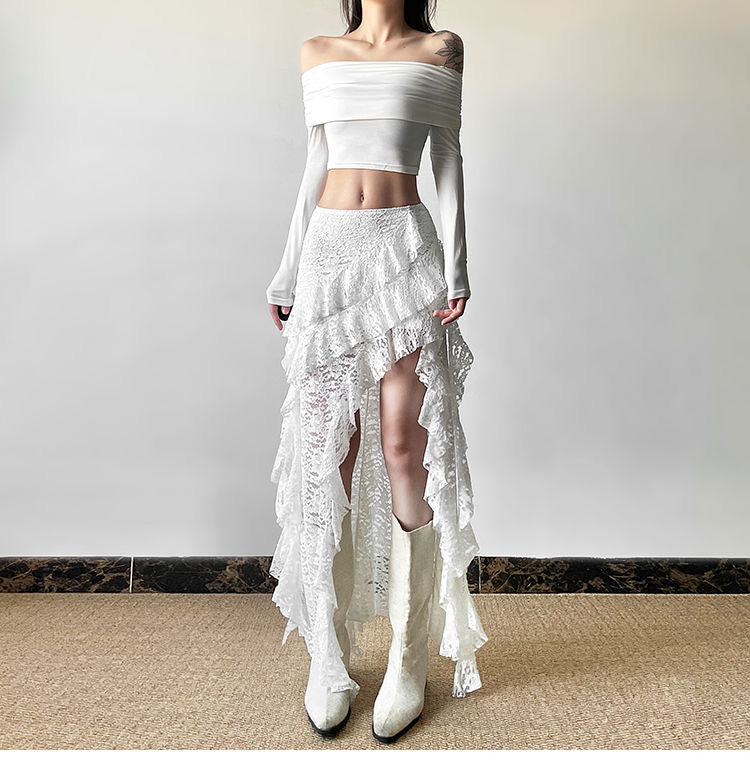 Unequal Lacey Slim Fit Skirt