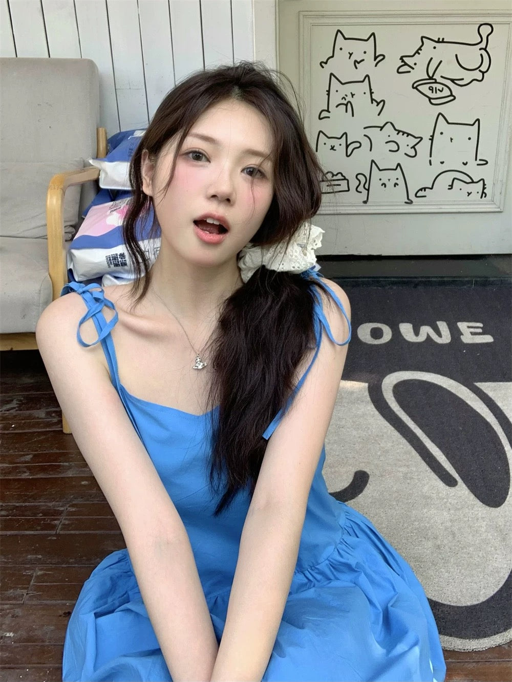 Blue Basic Tube Strap Long Dress