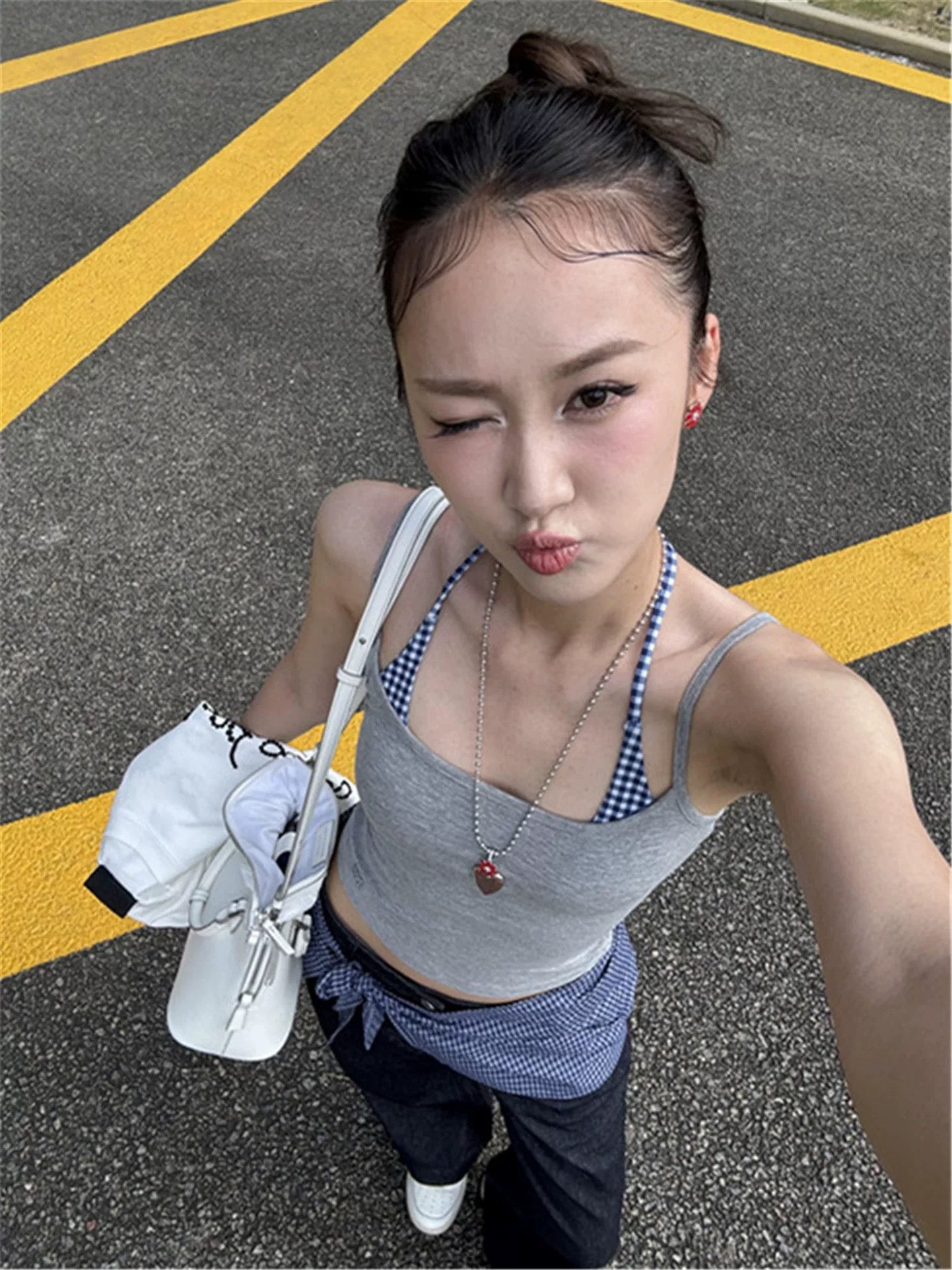 Grey Blue Strap Top