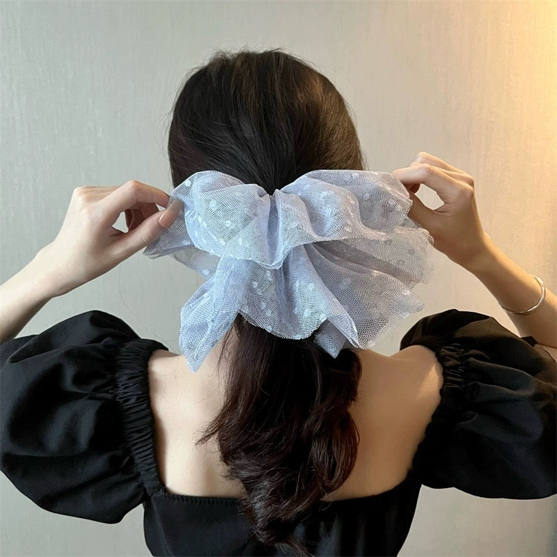 Korean Polka Dot Mesh Hair Tie Rubberband 2 in 1 Set