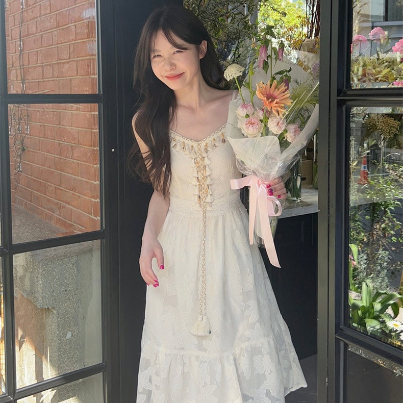 Seashell Beige Lacey Strap Dress (S)