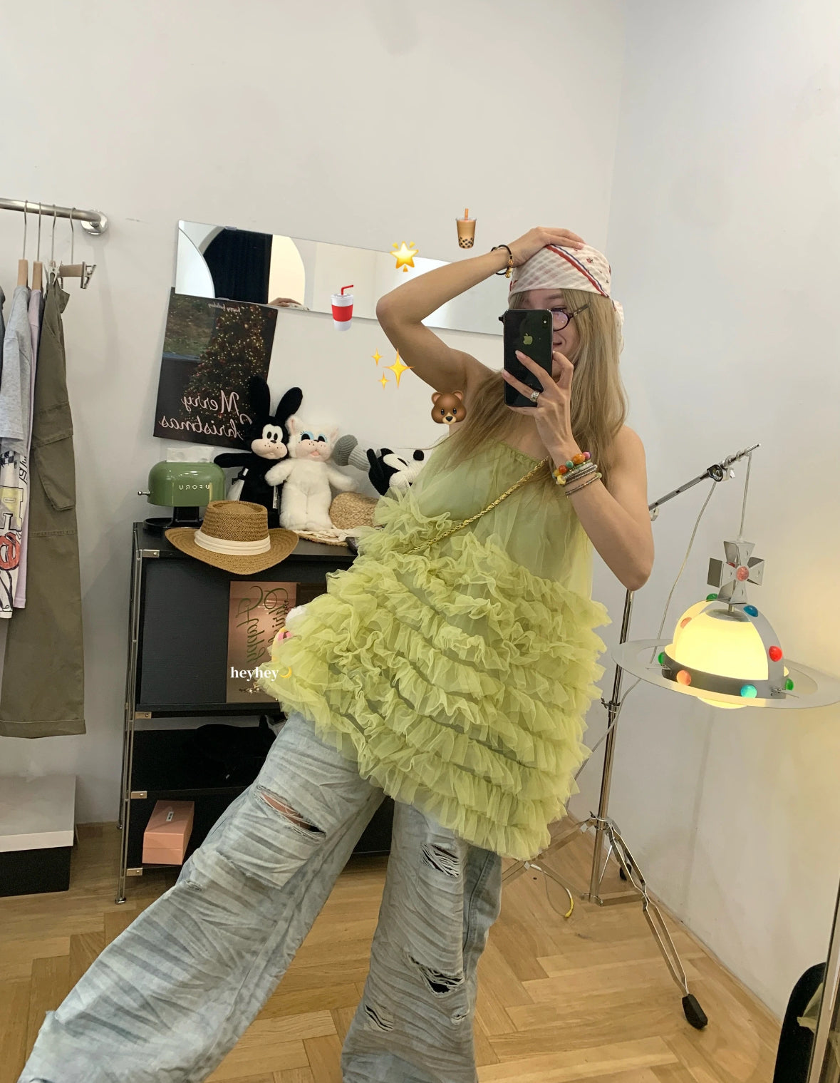 Lime Green Mesh Long Top (Plus Size)