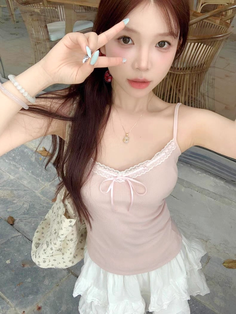 Mini Ribbon Basic Sleeveless Strap Top (white)