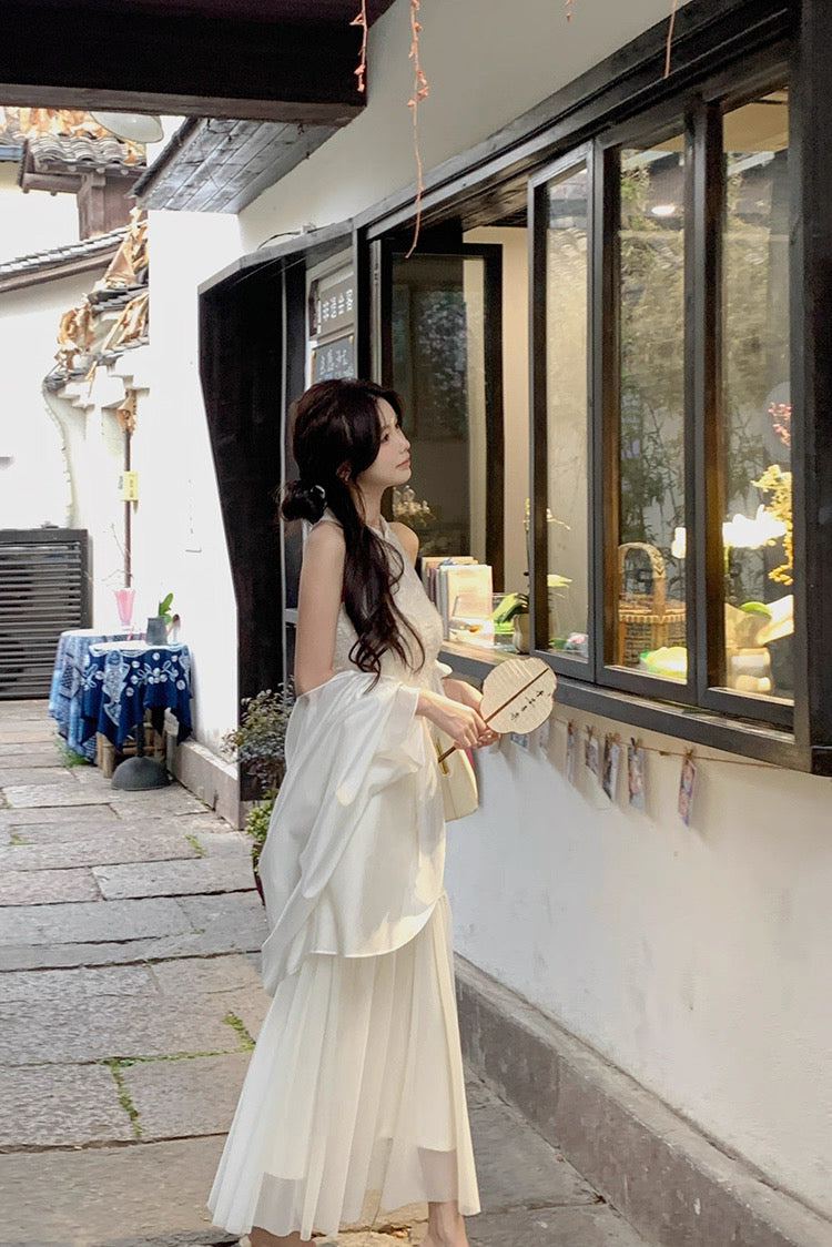 Beige Cheongsam CD022 Long Dress With Cardigan (S, M)