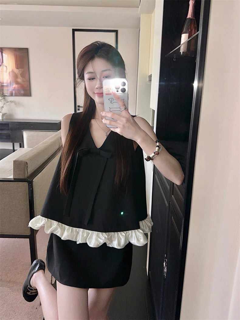 Elle Sleeveless Top + Skirt Two Piece Set (Grey, Black)