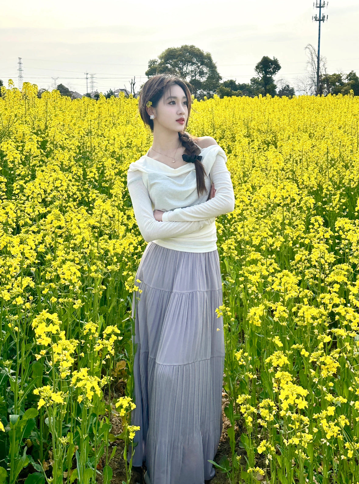 Pleated Chiffon Maxi Long Skirt
