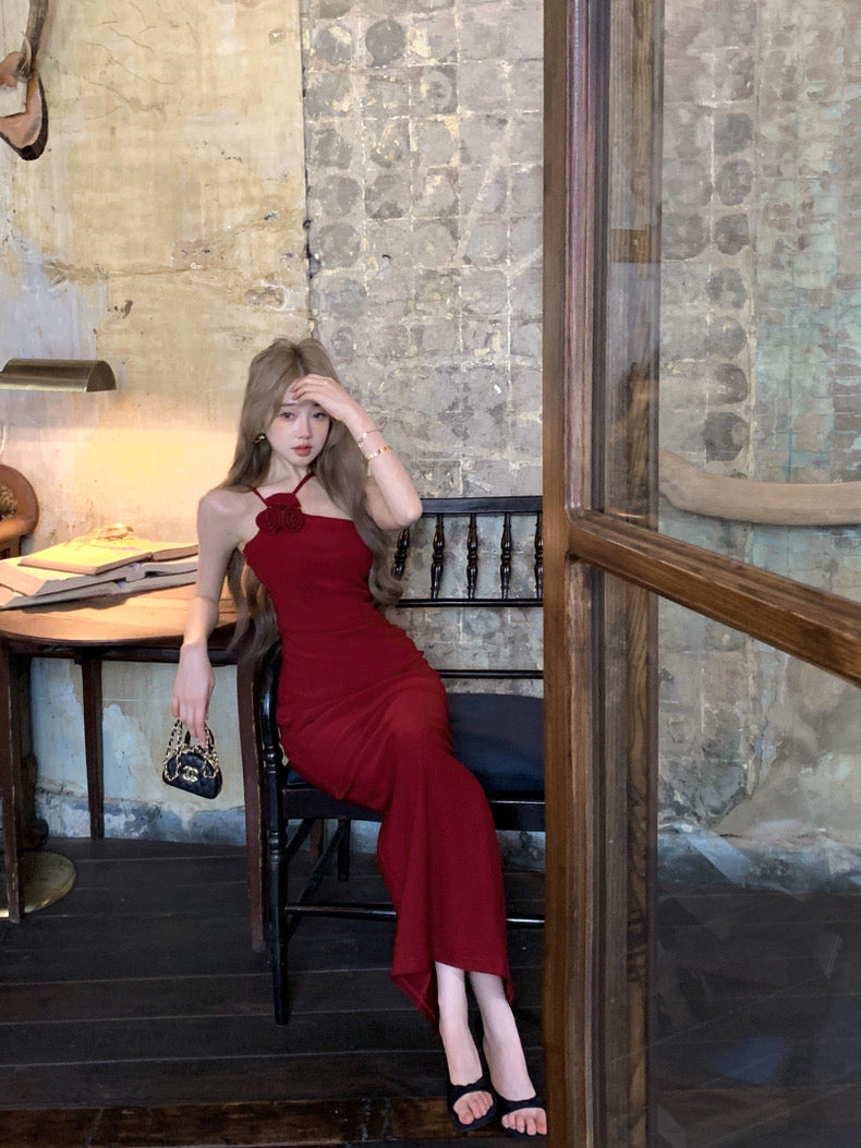 Wine Red Long Dress (S)