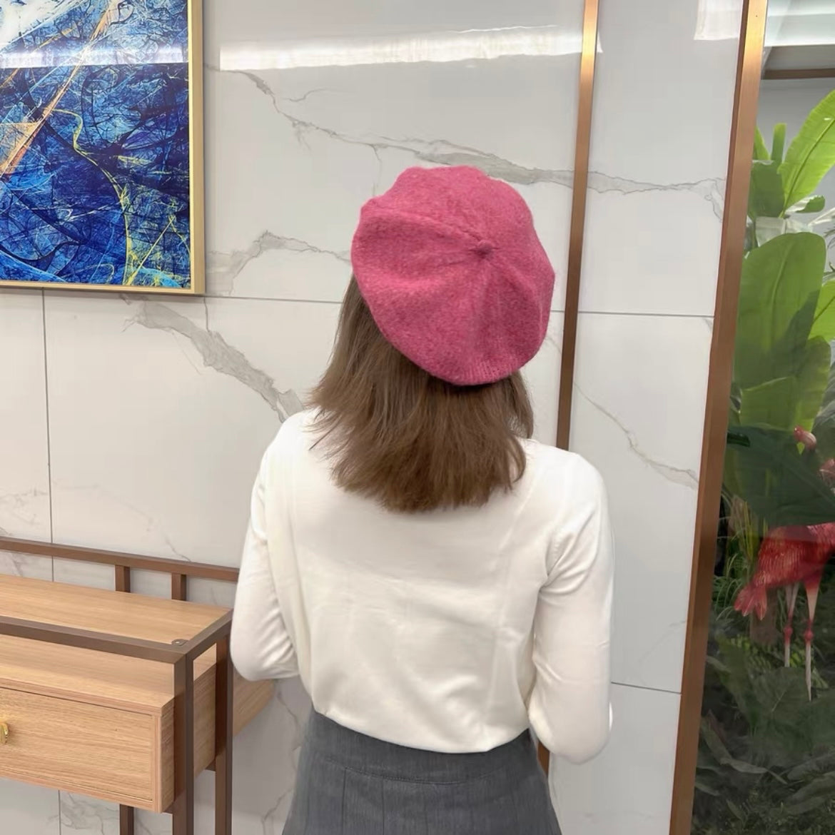 H04 Knitted Beret Hat (Pink)