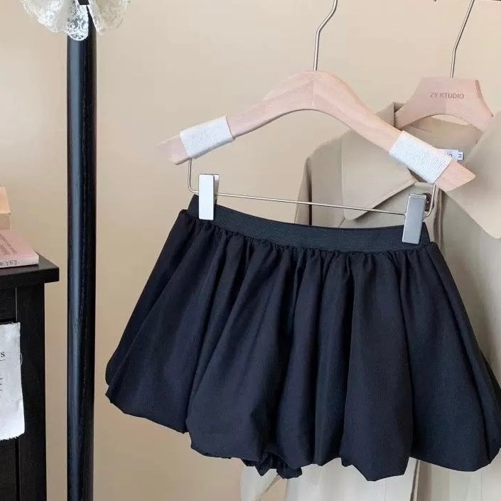 High Waist Lantern Puff Skort Skirt SK11 (Black, White)