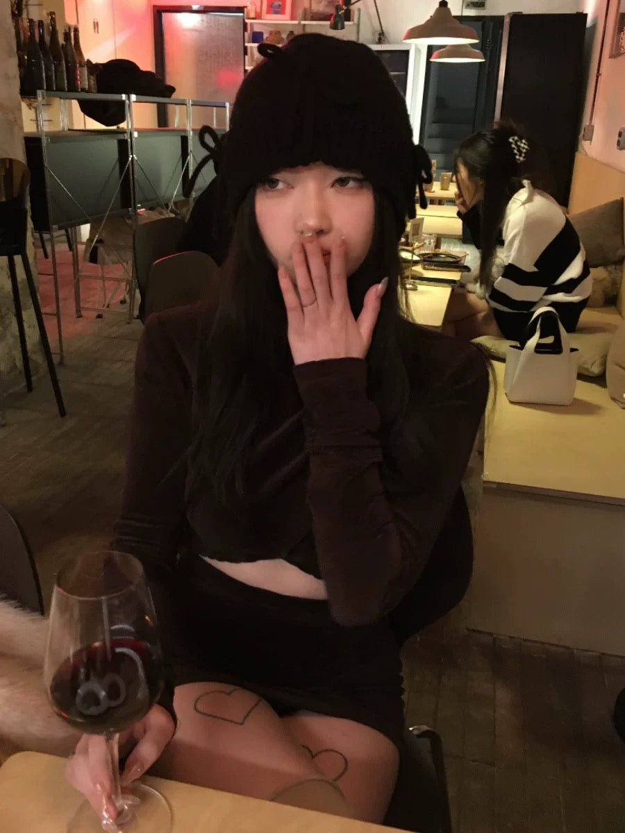 H27 Ribbon Knitted Embroidery Hat