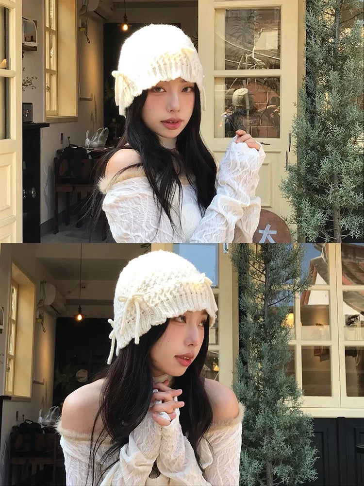 H27 Ribbon Knitted Embroidery Hat