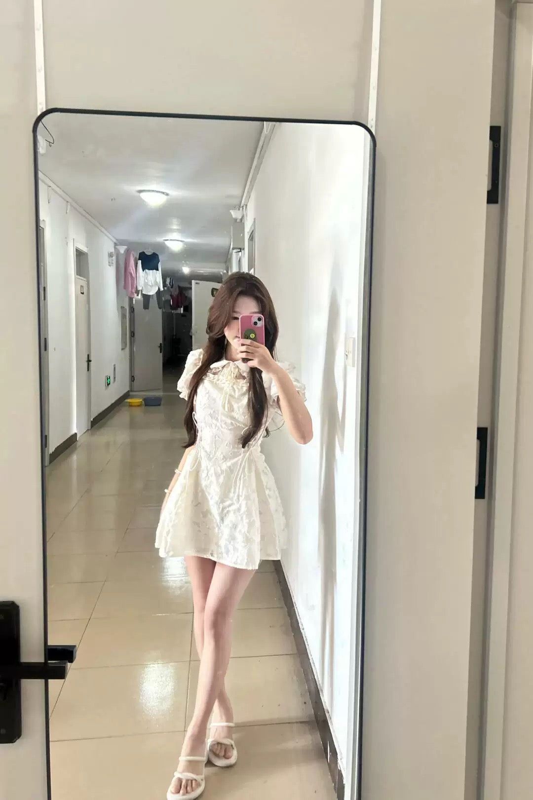 Collar Puff Sleeve Cream Cheongsam CD006 Short Dress