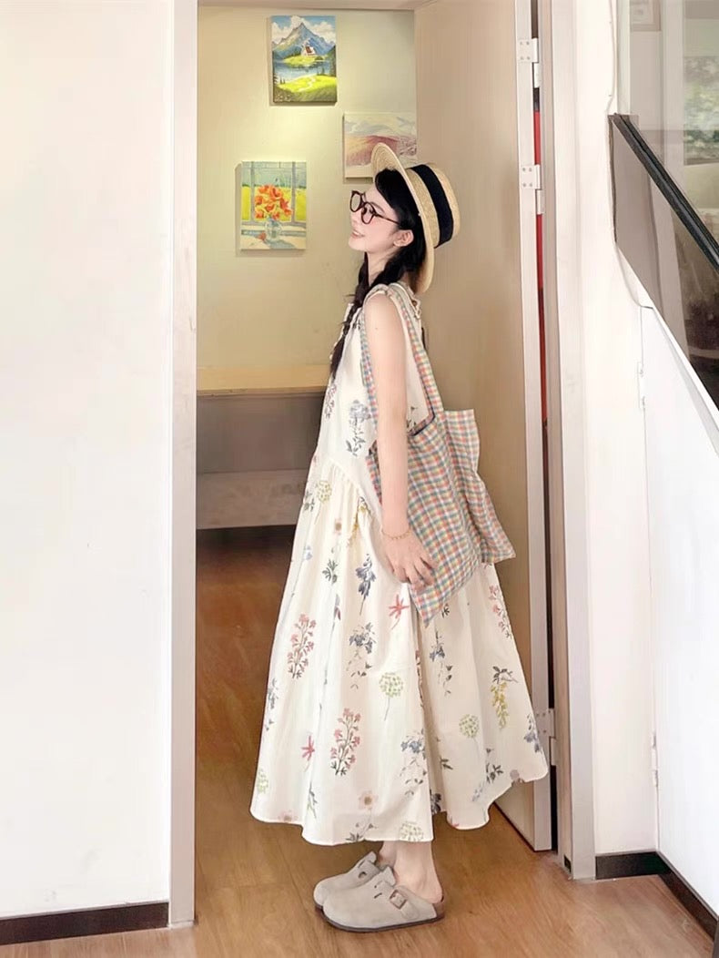 Mini Floral Beige Long Dress