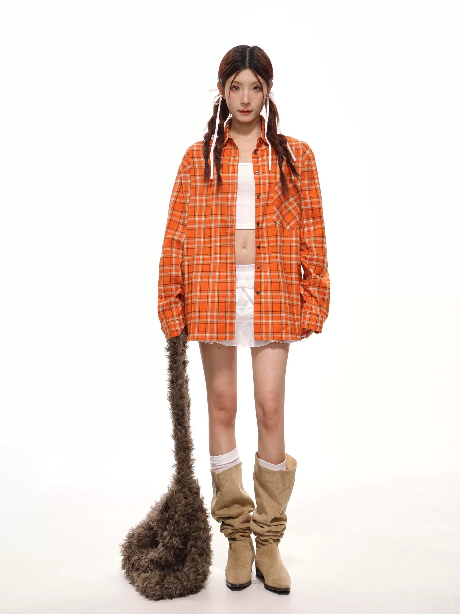 Orange Ginham Long Sleeve Shirt