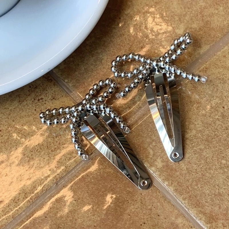 Mini Silver Ribbon Hair Pin Set