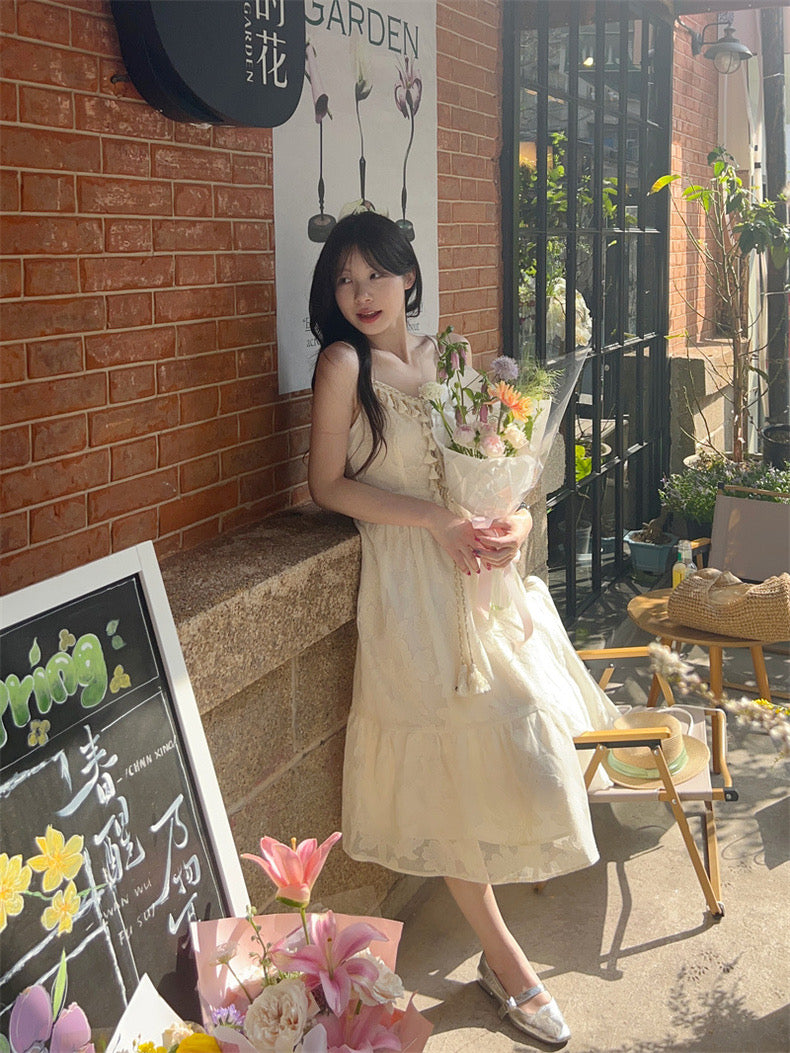 Seashell Beige Lacey Strap Dress (S)