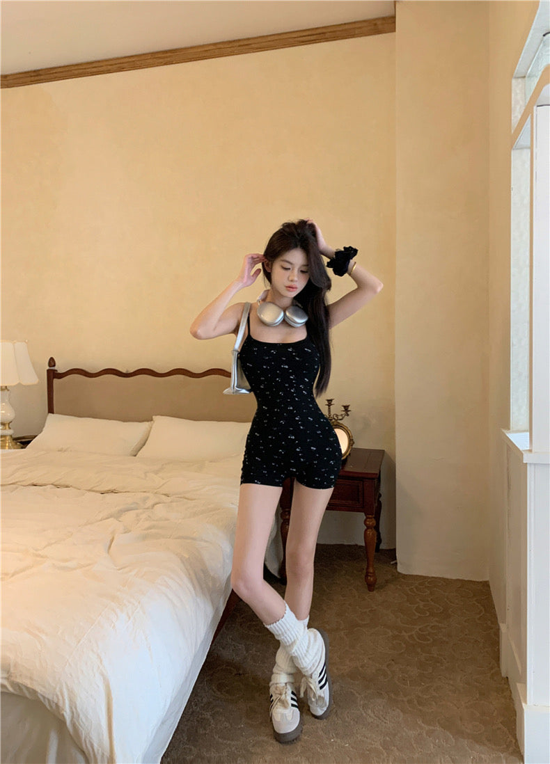 Mini Floral Black Strap Romper (S)